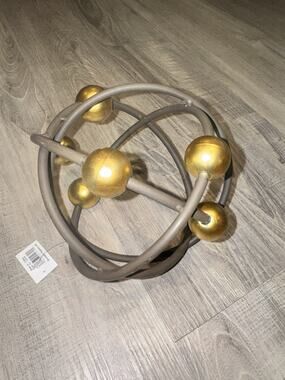 Modern Decorative Orb Sculpture Gray Gold Metal Sphere Table Decor 8”
